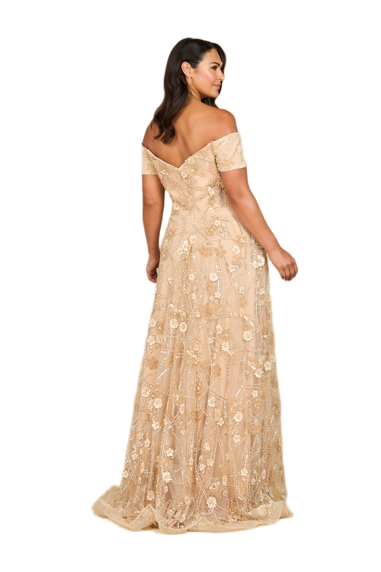 Off Shoulder A-Line Floral Gown, Alternate, color, Light Taupe