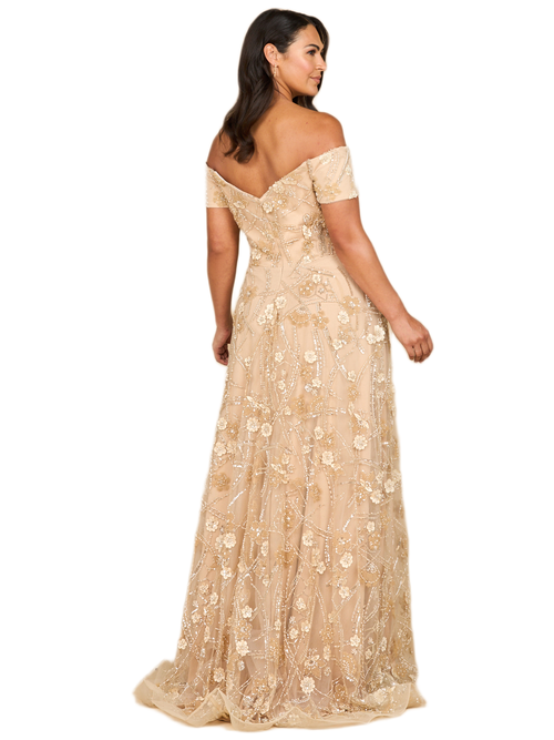 Lara New York Off Shoulder A-line Floral Gown In Brown