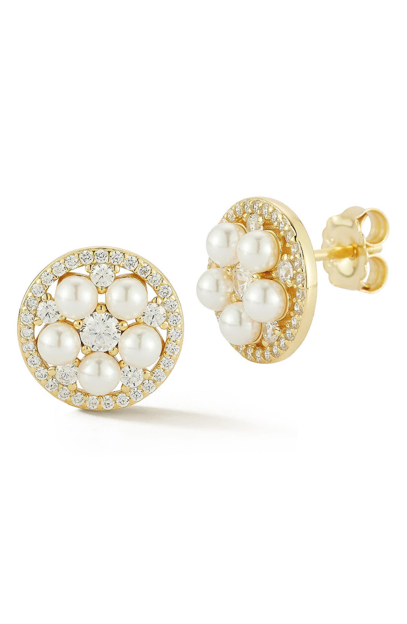 Sphera Milano Faux Pearl And Cubic Zirconia Cluster Stud Earrings In Gold