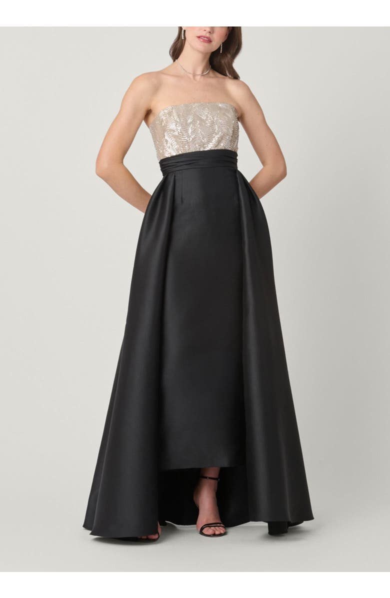 Shoshanna Midnight Tilly Sequin Mikado Combo Dress, Main, color, Champagne/Jet