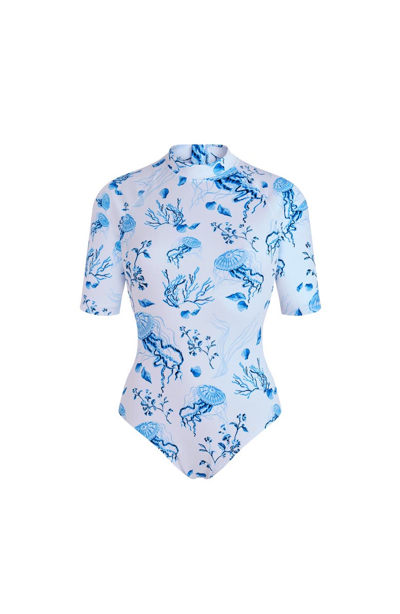 Vilebrequin UV Protection One-piece Rashguard Medusa and Shells, Main, color, White