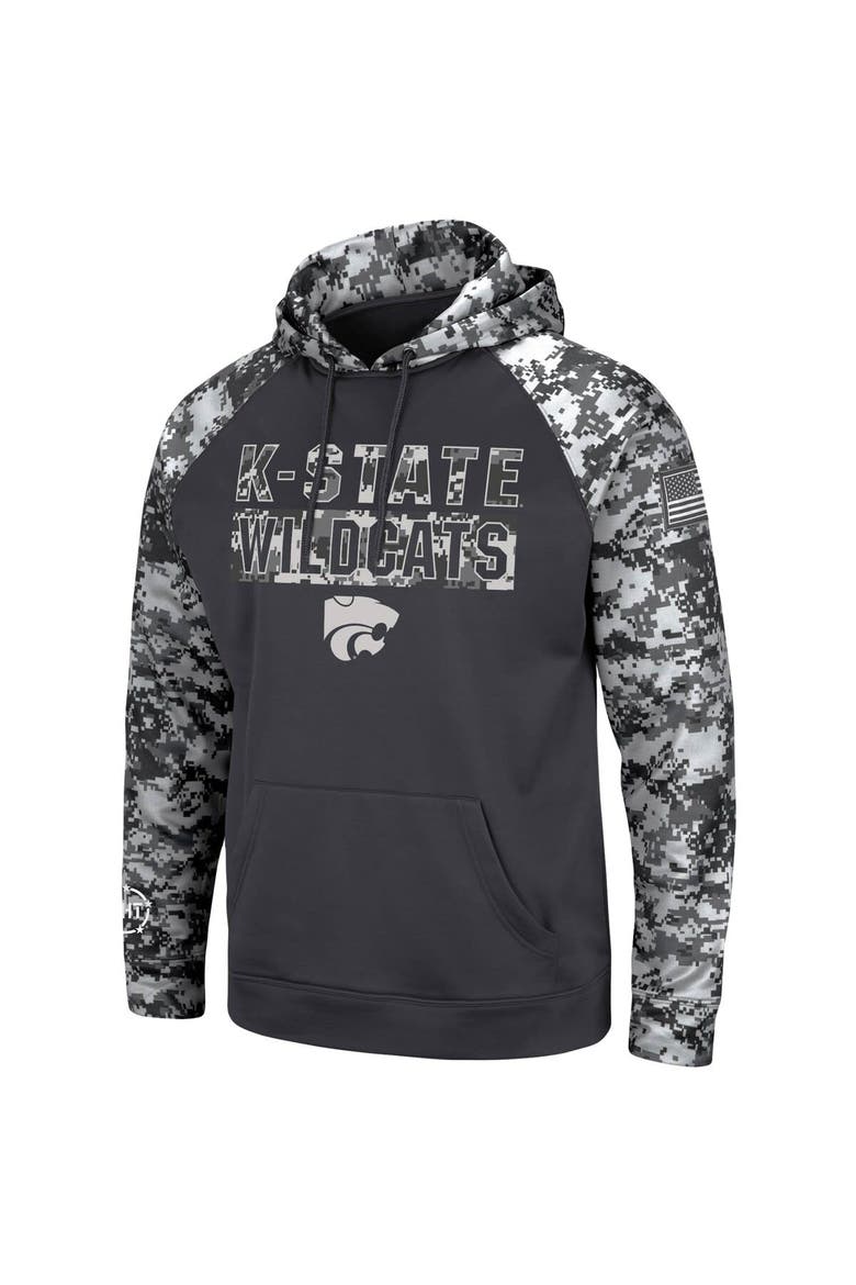 Men's Colosseum Charcoal Kansas State Wildcats OHT Military Appreciation Digital Camo Pullover Hoodie, Alternate, color, Charcoal