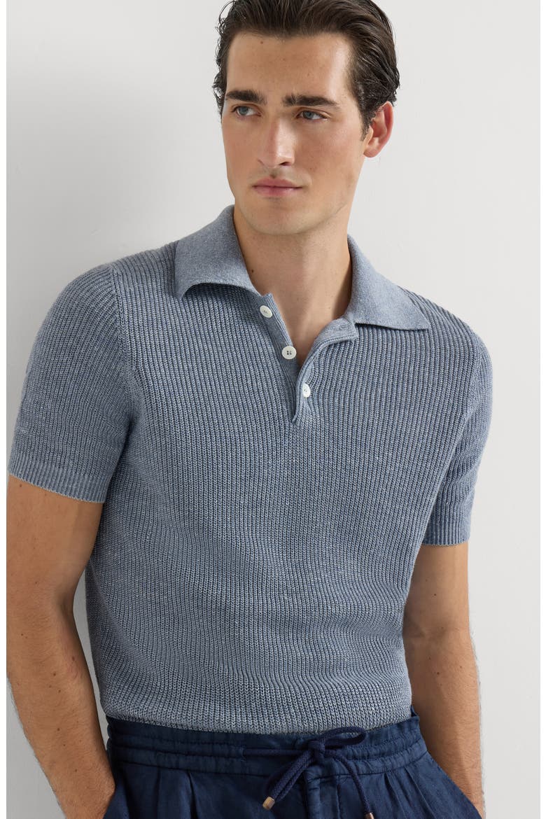 Half English rib knit polo, Alternate, color, Slate