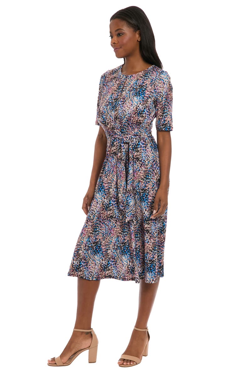 London Times Side Tie Jersey Midi Dress, Alternate, color, Black/ Blue