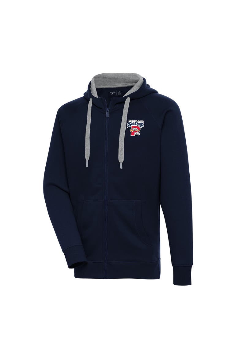 Men's Antigua  Navy Portland Sea Dogs Victory Full-Zip Hoodie, Main, color, Navy