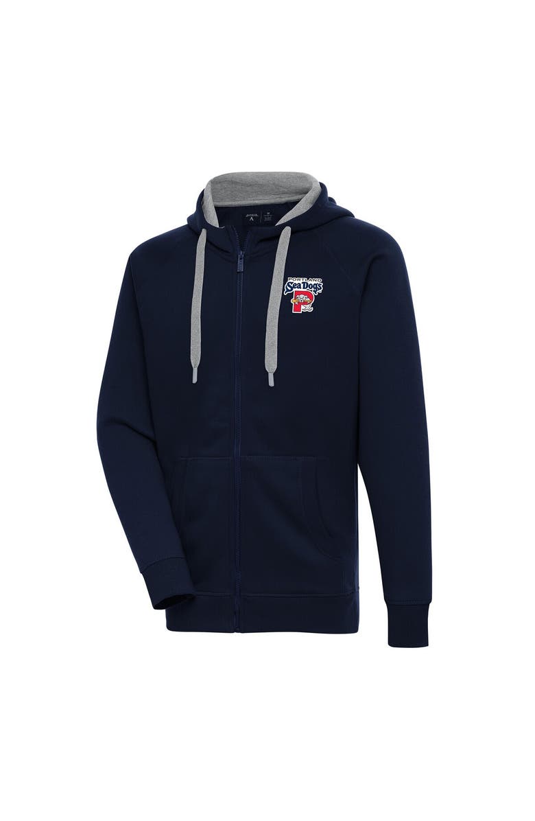 ANTIGUA Men's Antigua  Navy Portland Sea Dogs Victory Full-Zip Hoodie, Main, color, 