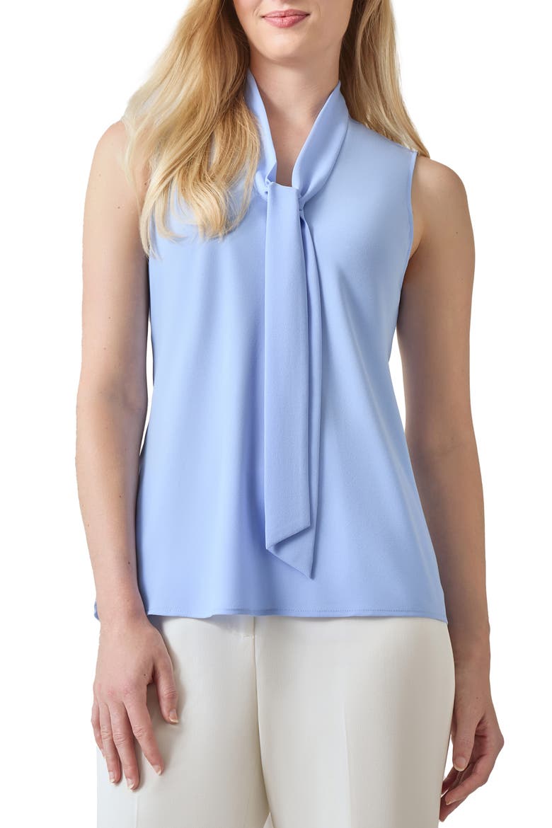 Tie Front Sleeveless Stretch Top, Main, color, CALIFORNIA SKY