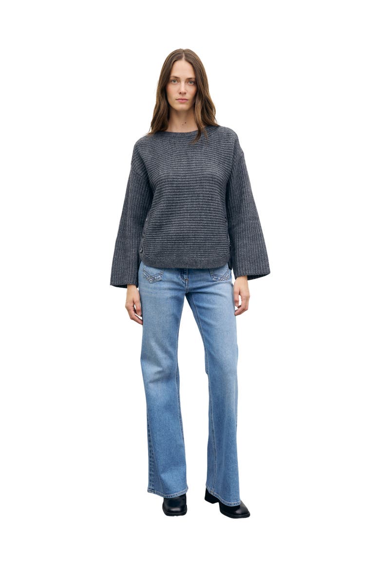 Ribbed Merino Alpaca Sculpted Pullover, Alternate, color, Medium Gray