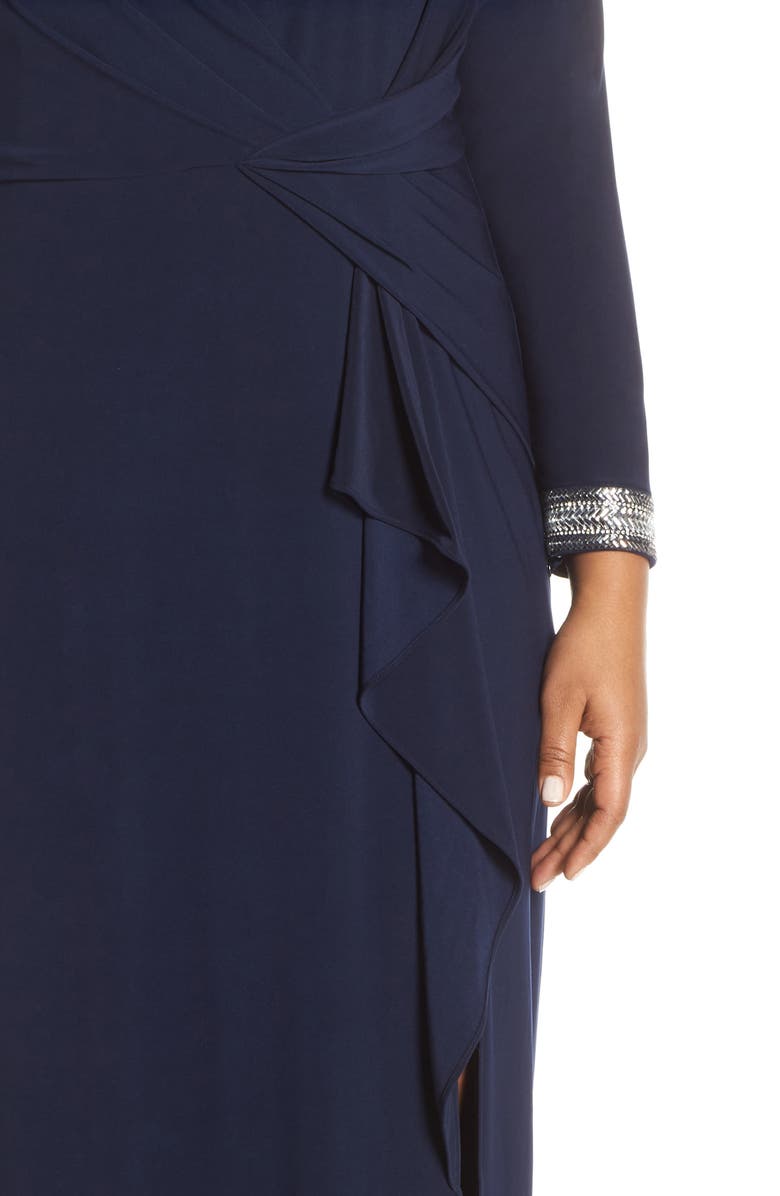 Vince Camuto Beaded Cuff Ruched Jersey Dress, Alternate, color, 