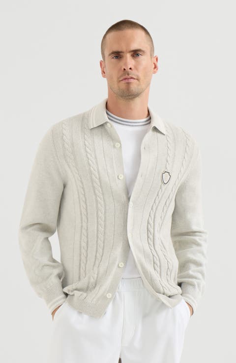 Cotton cable knit shirt with logo