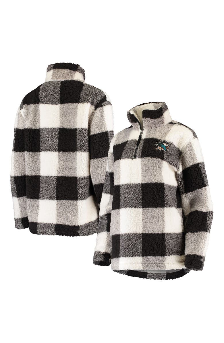 G-III 4HER BY CARL BANKS Women's G-III 4Her by Carl Banks Black/White San Jose Sharks Plaid Sherpa Quarter-Zip Jacket, Main, color, Black