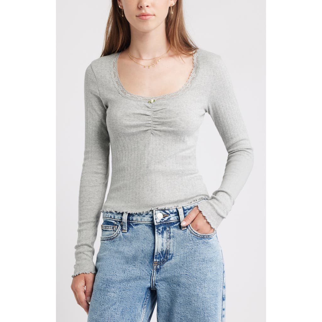 Bp. Pointelle Long Sleeve T-shirt In Gray