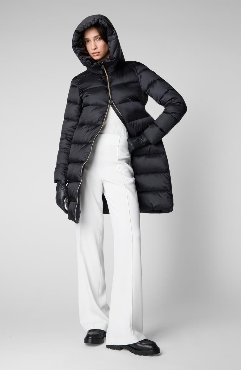 Save The Duck Lysa Quilted Hooded Longline Coat, Alternate, color,