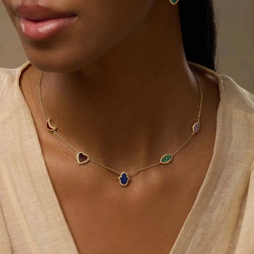 Karma And Luck Sublime Beauty Multi-symbol & Multi-gemstone Necklace In Gold/multicolor