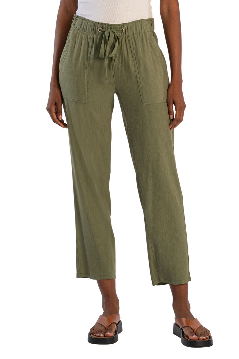 Rosalie Linen Blend Drawstring Ankle Pants, Main, color, FERN