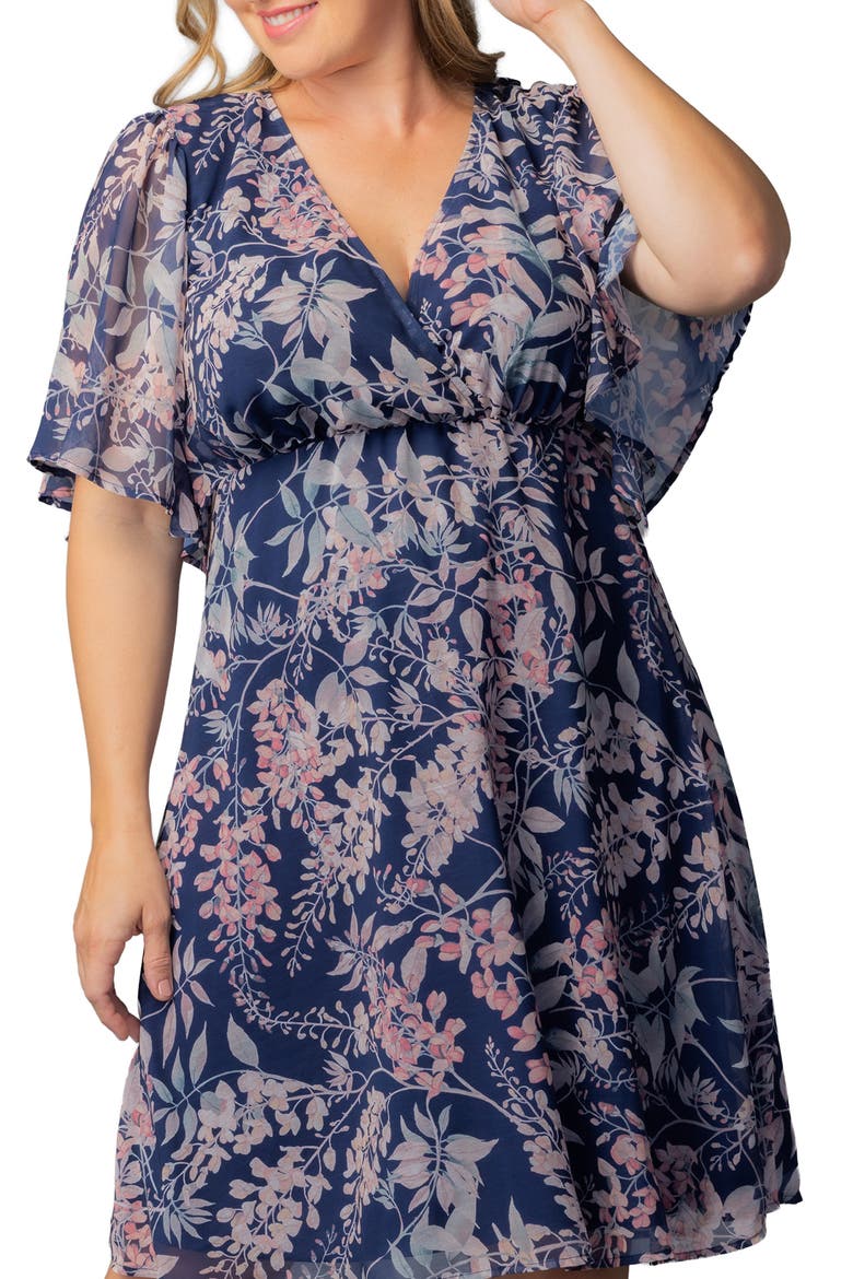 Florence Flutter Sleeve Dress, Alternate, color, NAVY WISTERIA BLOOMS