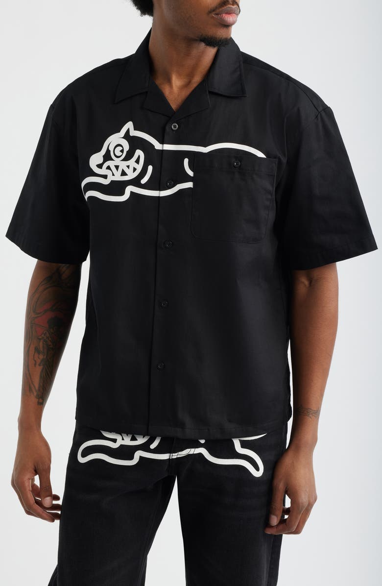 ICECREAM Camper Short Sleeve Button-Up Shirt, Main, color, Black