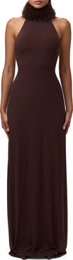 Naked Wardrobe Halter Dress with Removable Faux Fur Collar