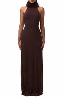 Naked Wardrobe Halter Dress with Removable Faux Fur Collar