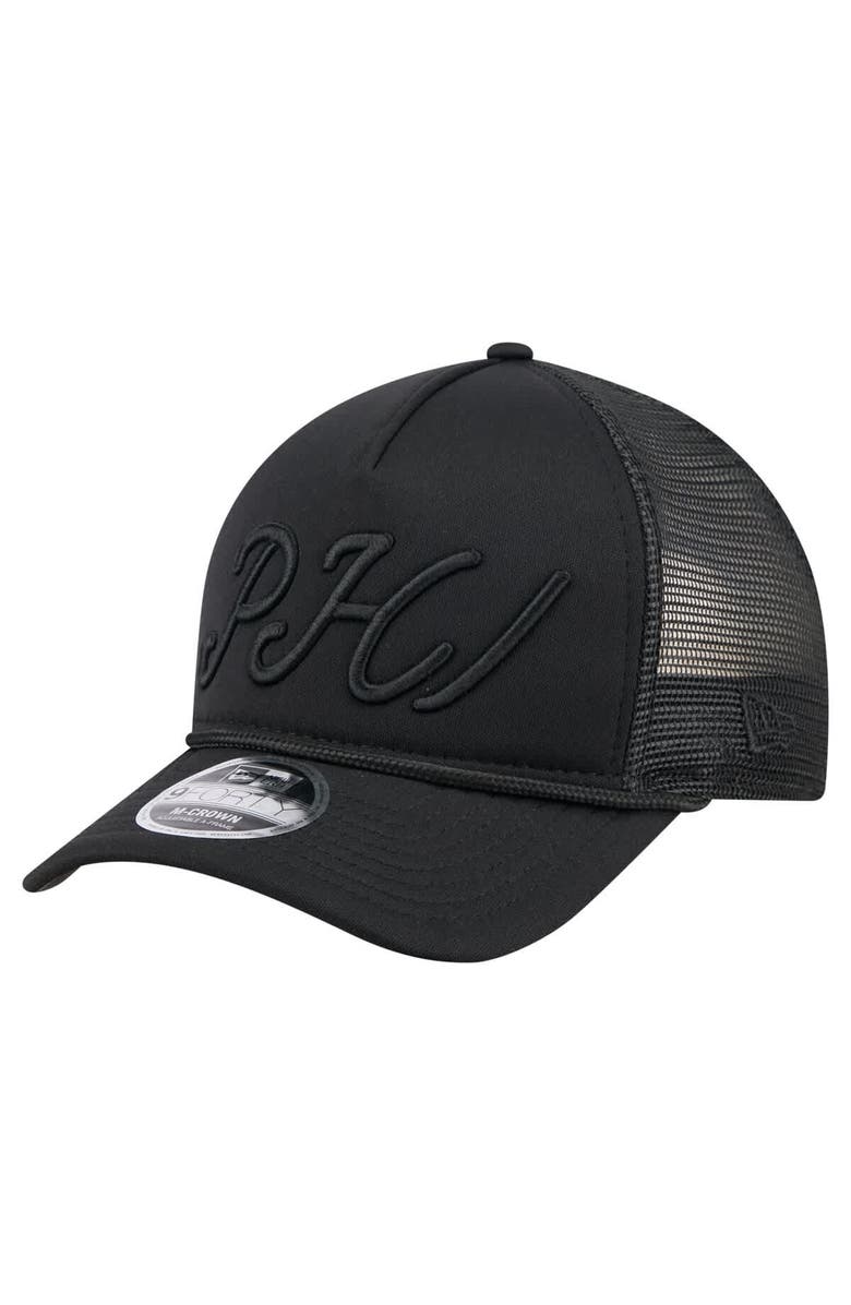 New Era Men's New Era Black Philadelphia Phillies City Initial 9FORTY A-Frame M-Crown Adjustable Trucker Hat, Main, color, Black