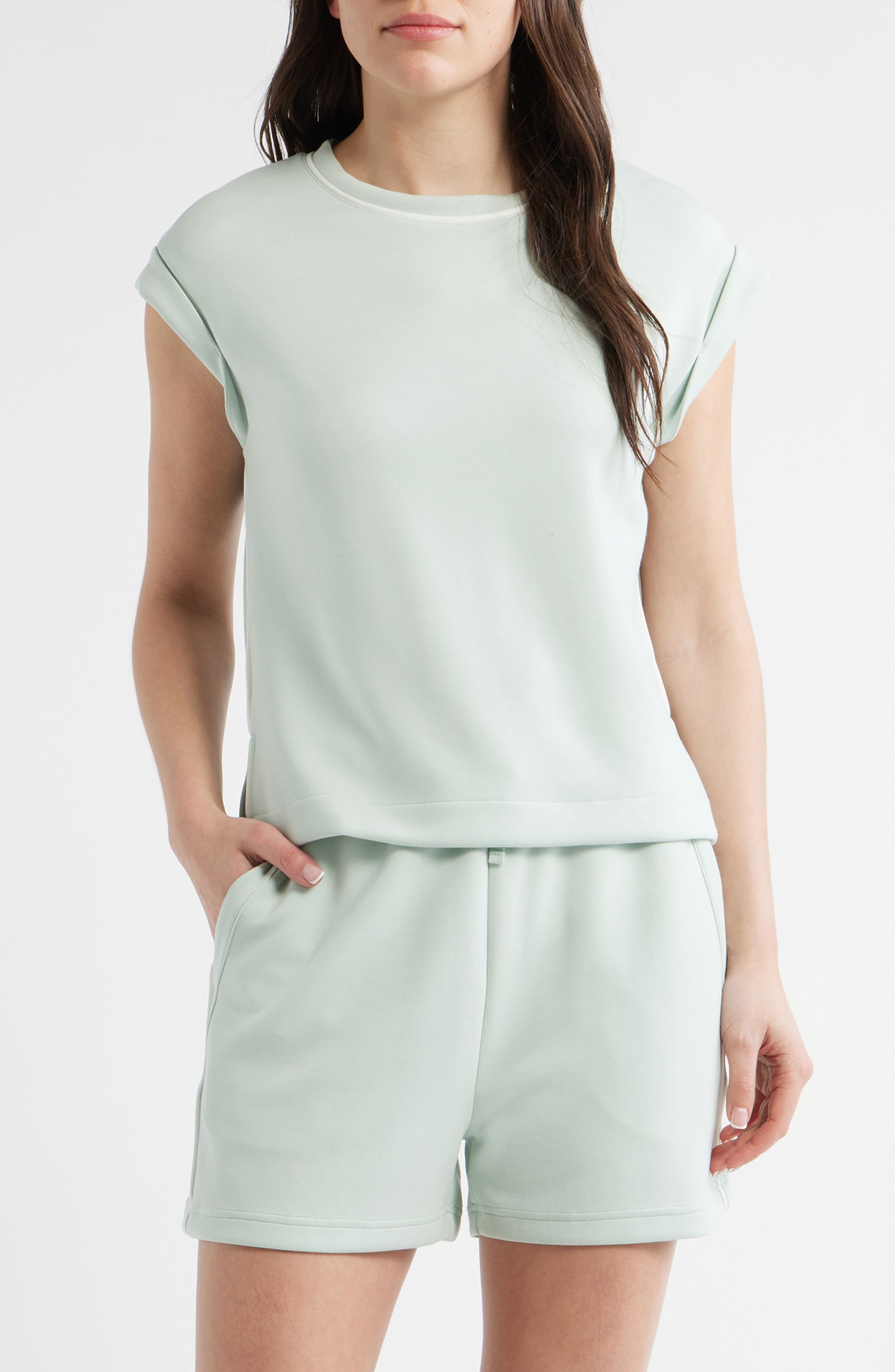 Contrast Inset Cap Sleeve T-Shirt