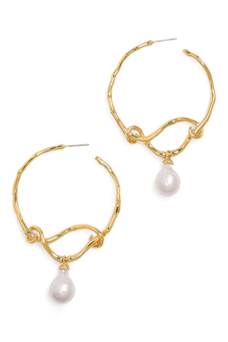 Twisted Pearl Drop Hoop Earrings, Main, color, STONES