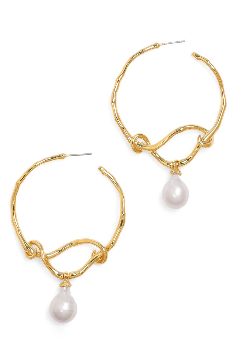 Alexis Bittar Twisted Pearl Drop Hoop Earrings, Main, color,