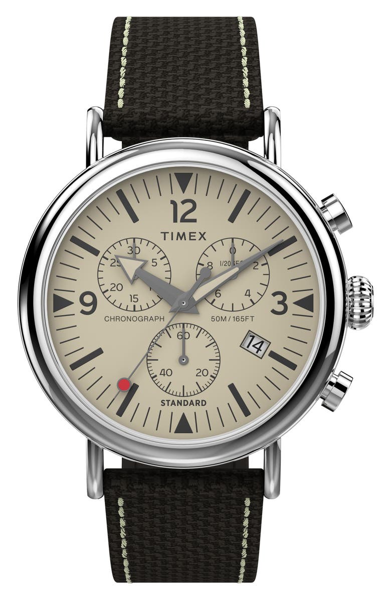 Timex<sup>®</sup> Standard Chronograph Leather Strap Watch, 41mm, Main, color, 