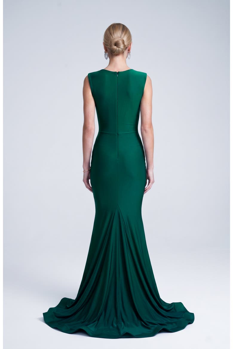 Ruched Plunge Pleated Sleeveless Mermaid Gown, Alternate, color, Forest Green