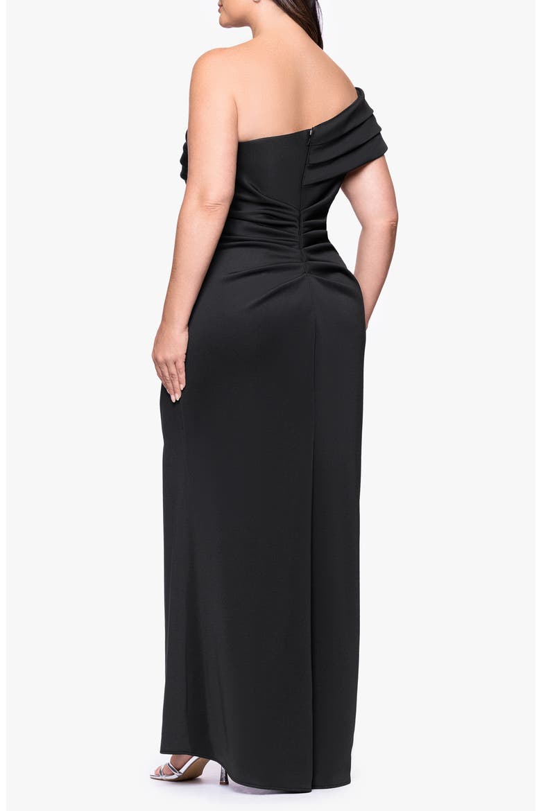 Pleated One-Shoulder Mermaid Gown, Alternate, color, BLACK