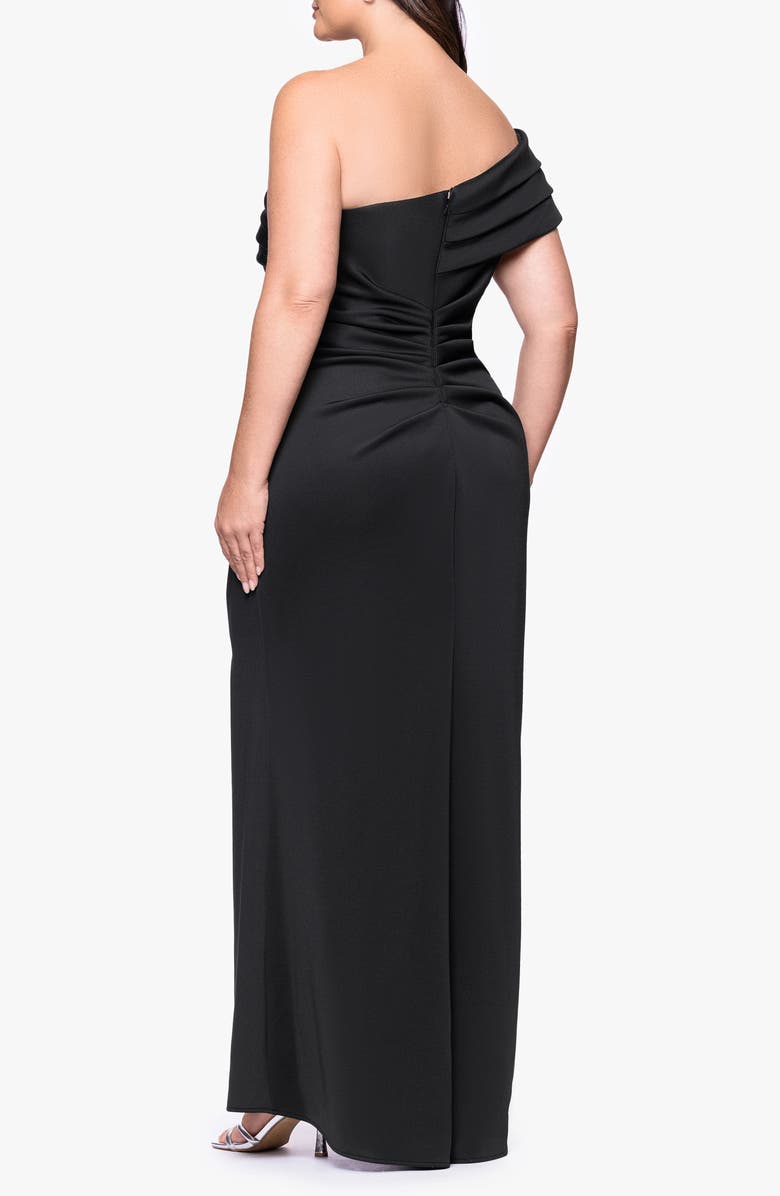 Xscape Evenings Pleated One-Shoulder Mermaid Gown, Alternate, color, Black