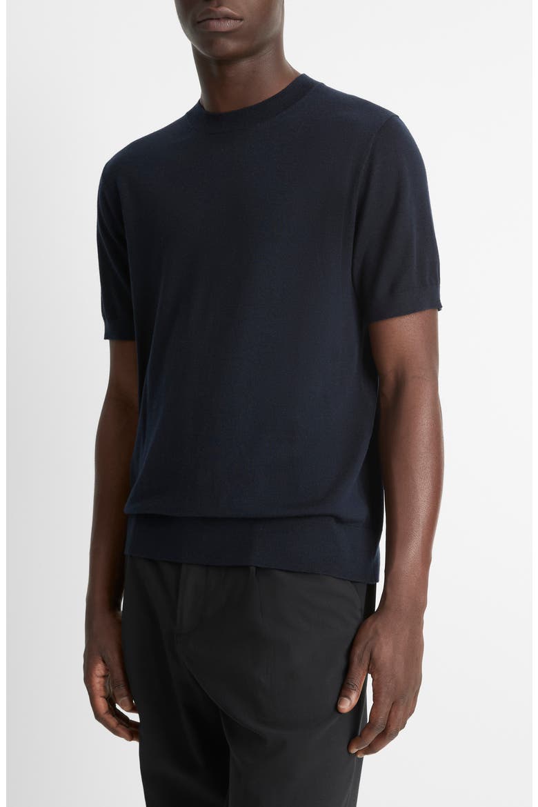 Short Sleeve Wool & Cashmere Crewneck Sweater, Alternate, color, COASTAL