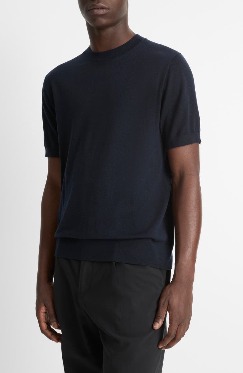 Vince Short Sleeve Wool & Cashmere Crewneck Sweater, Alternate, color, Coastal
