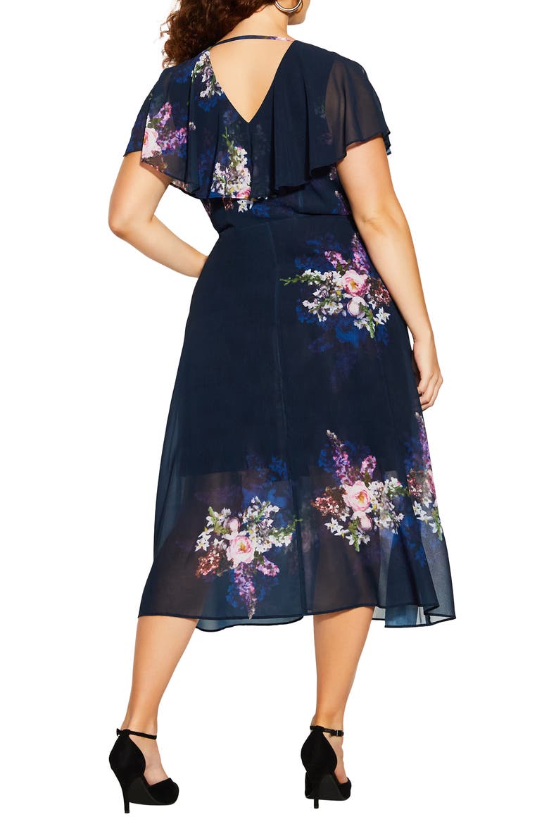 Amy Floral Faux Wrap Midi Dress, Alternate, color, NAVY PAINTERLLY BLSM