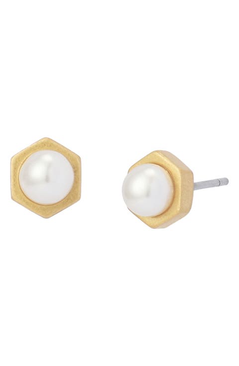Faux Pearl Stud Earrings