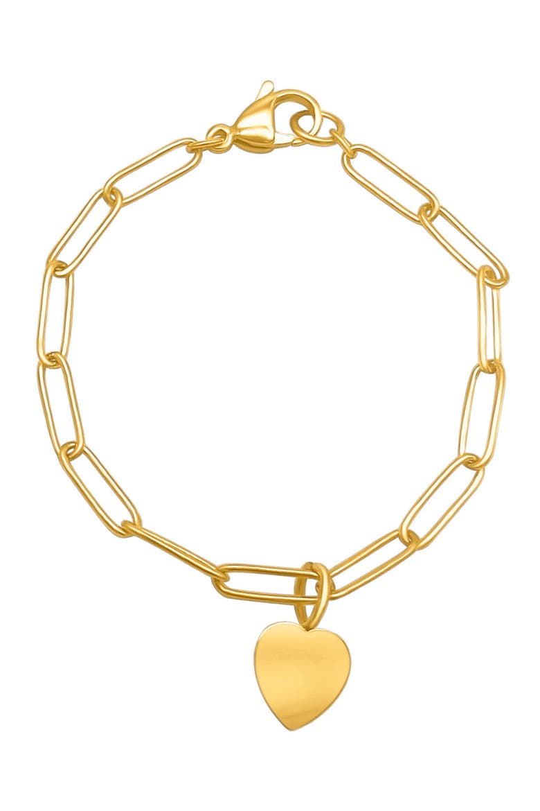 14K Gold Plated Paperclip Chain Heart Charm Bracelet, Main, color, YELLOW