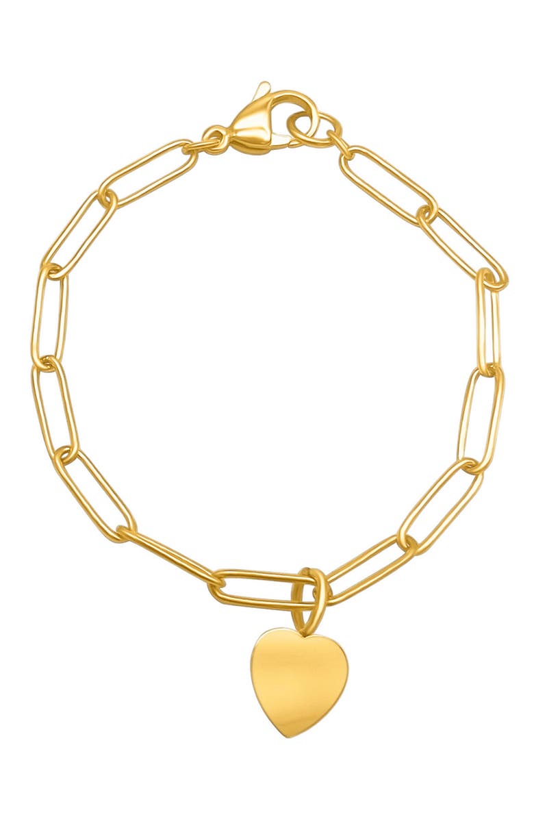 Adornia 14K Gold Plated Paperclip Chain Heart Charm Bracelet, Main, color, Yellow
