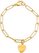 Adornia 14K Gold Plated Paperclip Chain Heart Charm Bracelet
