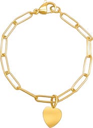 Adornia 14K Gold Plated Paperclip Chain Heart Charm Bracelet