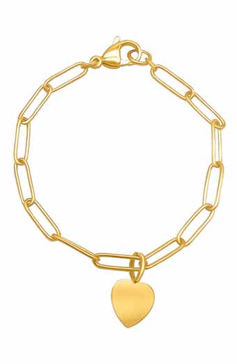 Adornia 14K Gold Plated Paperclip Chain Heart Charm Bracelet