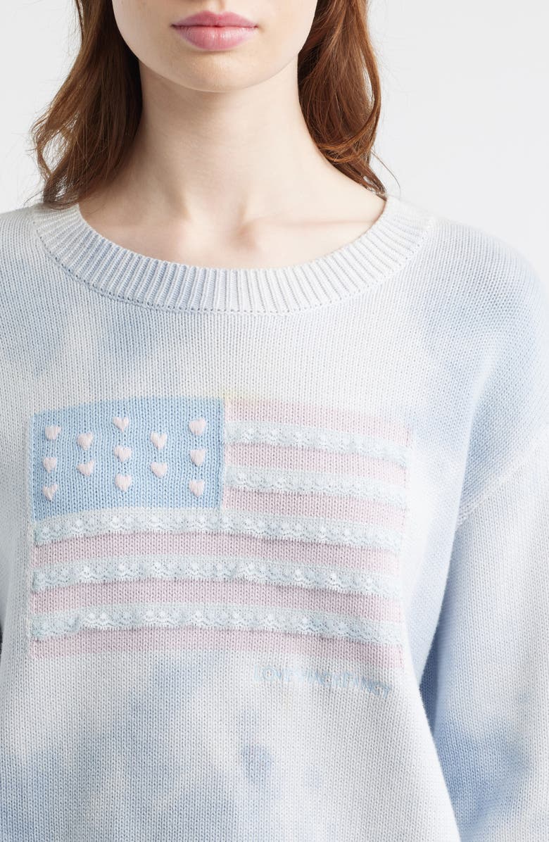 LoveShackFancy Lace Flag Detail Cotton Sweater, Alternate, color, Selvedge Sky