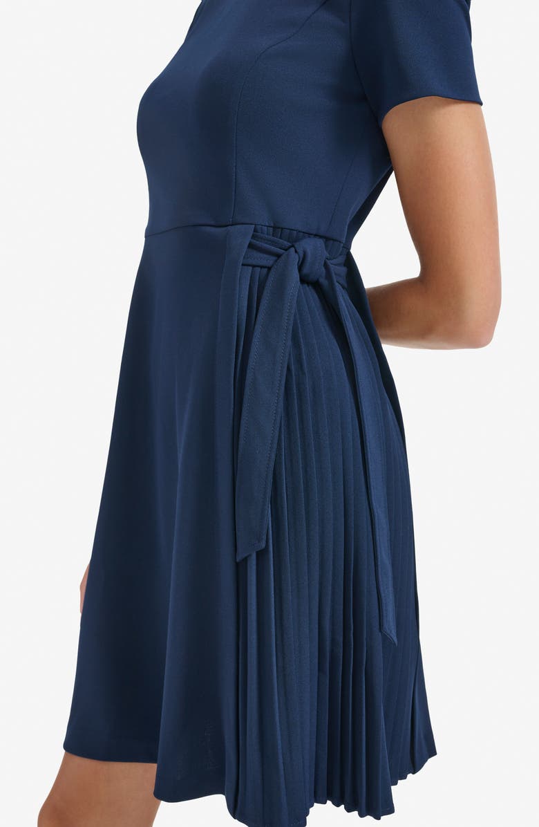 Calvin Klein Side Tie Pleated A-Line Dress, Alternate, color, Indigo