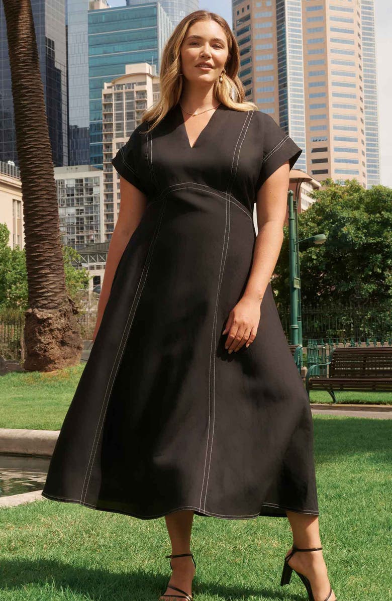 Estelle Arden Linen Blend Empire Waist Dress, Alternate, color, 