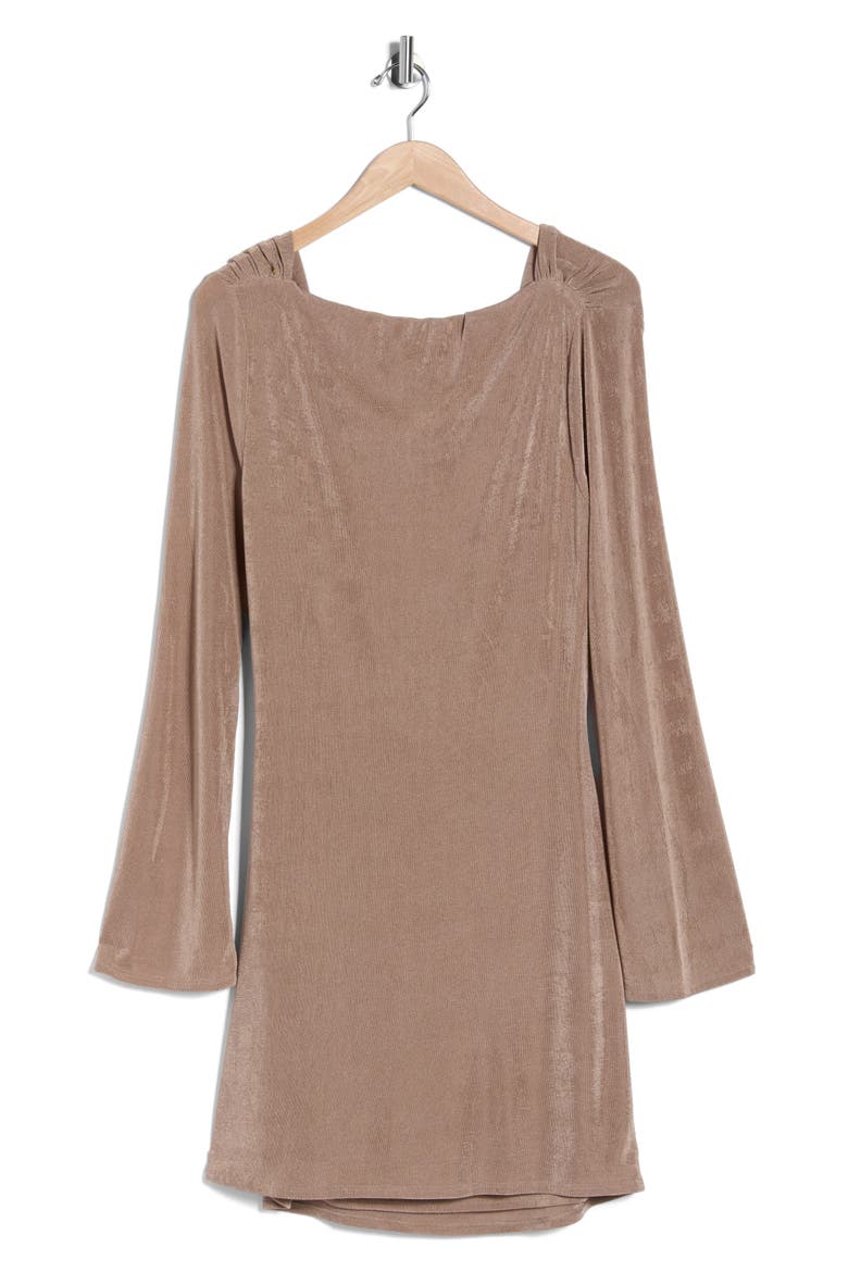 Viven Cowl Back Long Sleeve Minidress, Main, color, STONE