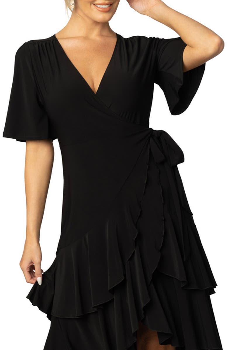 Kiyonna Miranda Midi Wrap Dress, Alternate, color, Black Noir