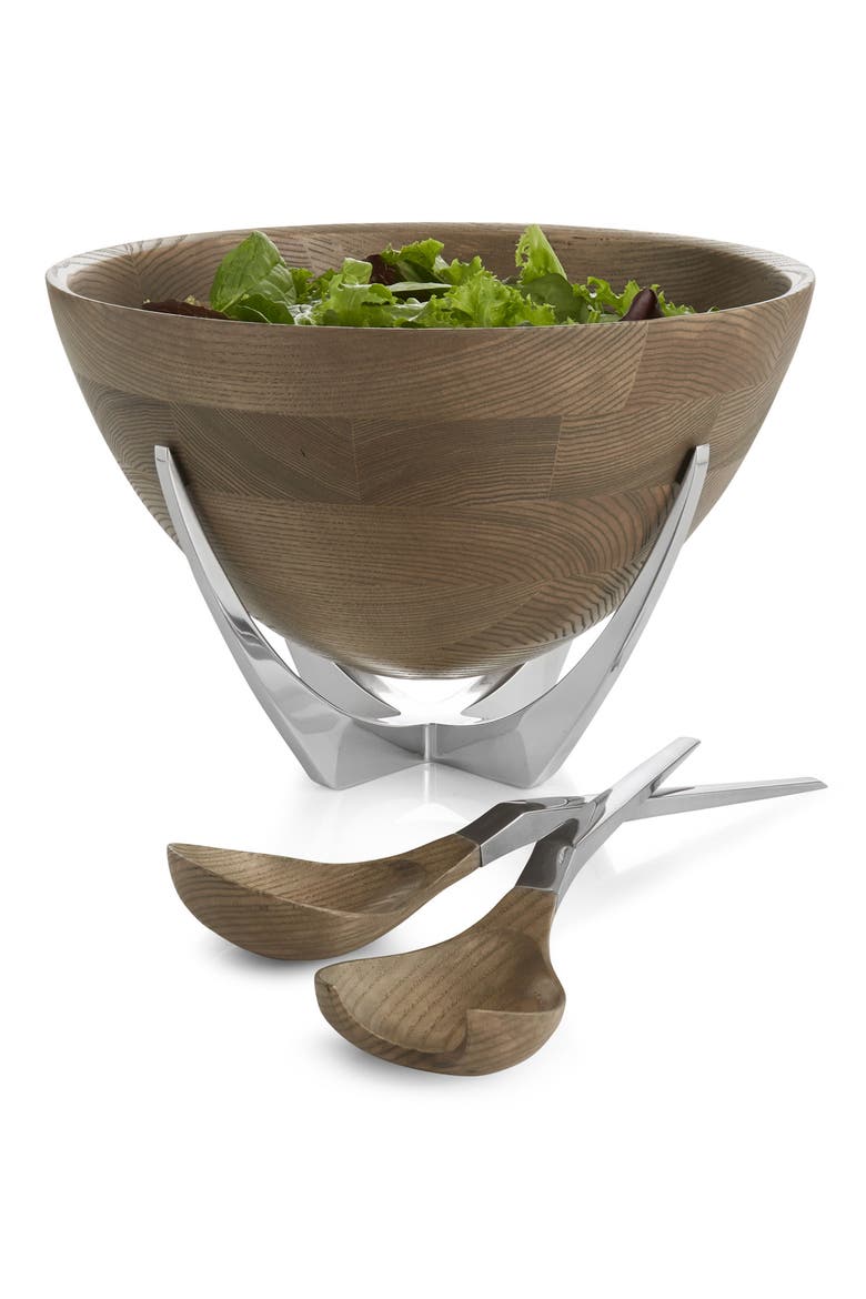Cabo Salad Bowl & Servers Set, Alternate, color, BROWN