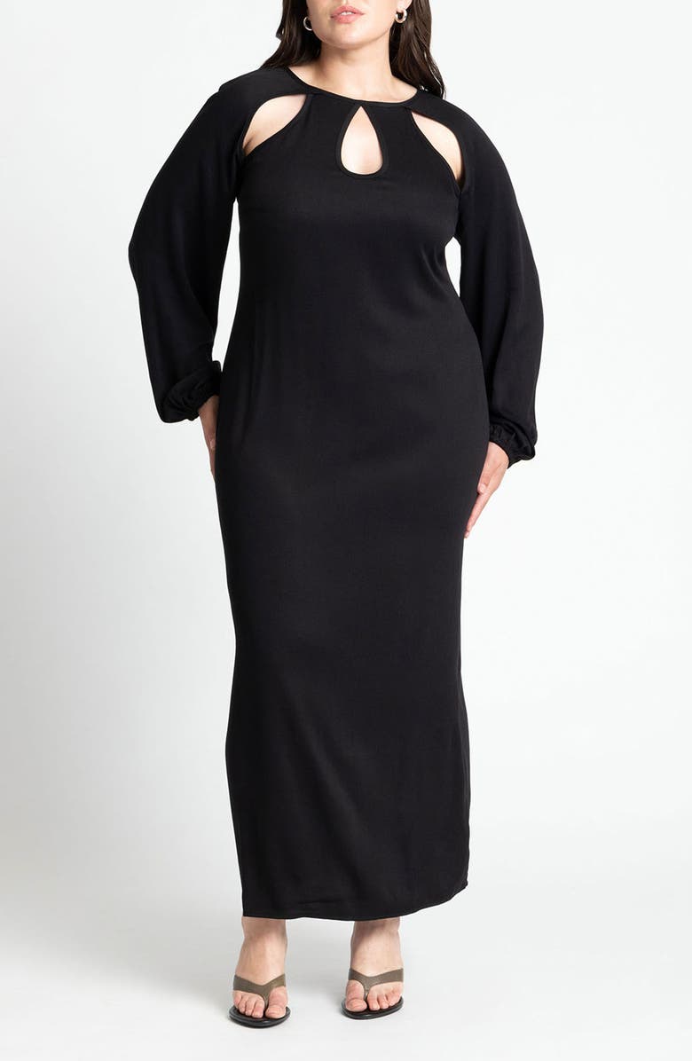 ELOQUII Cutout Long Sleeve Maxi Dress, Main, color, 