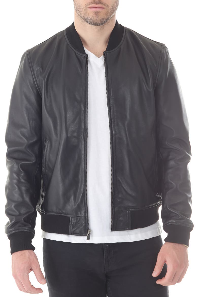 Lambskin Leather Baseball Jacket, Main, color, BLACK
