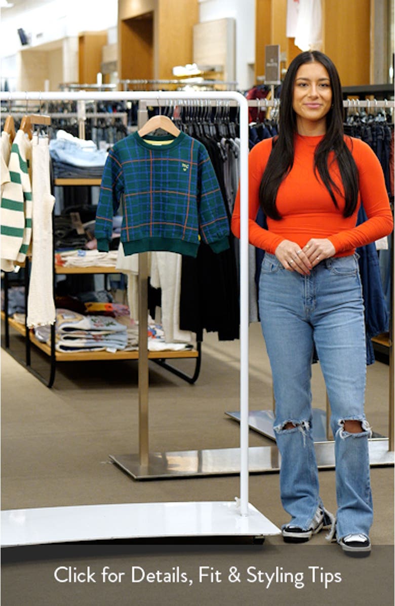 Kids' Plaid Recycled Cotton Blend Crewneck Sweatshirt, sales video thumbnail