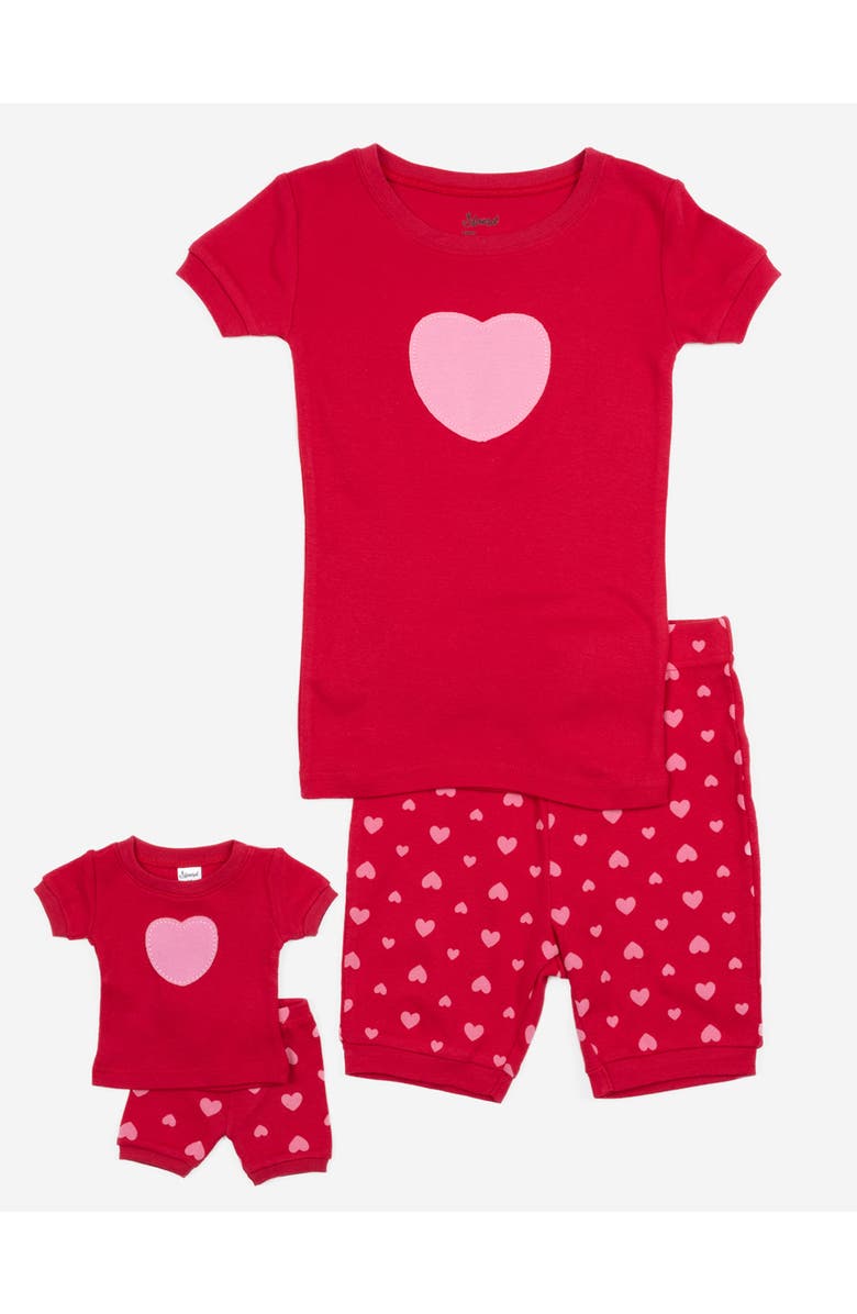 Leveret Girls Matching Doll Short Printed Cotton Pajamas, Main, color, Hearts